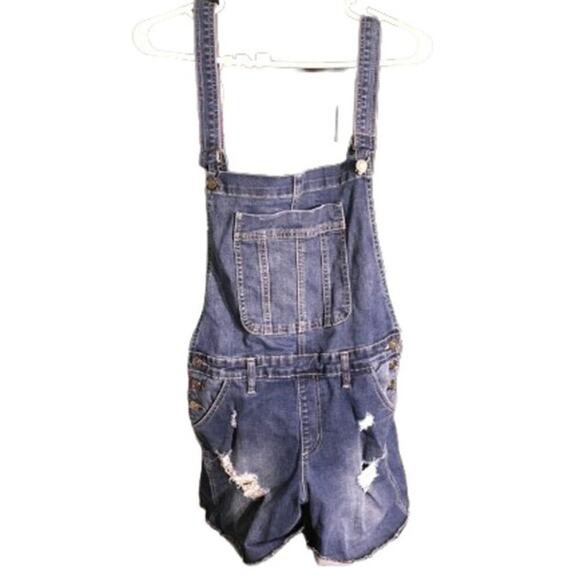 KanCan Denim Distressed Short Overalls Size M - Boho, Casual, Y2K - Picture 1 of 8